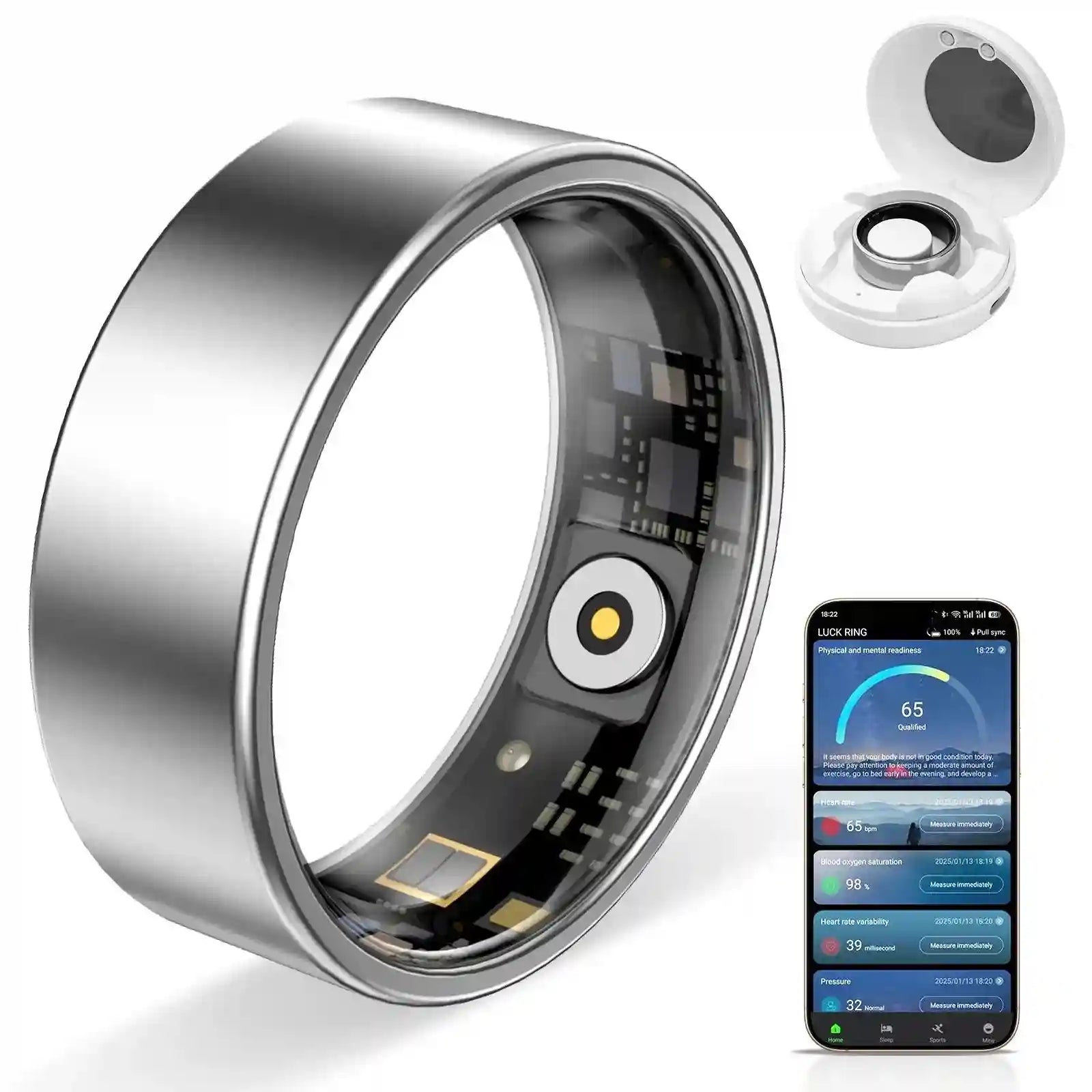 Hyperliving for Bluetooth Smart Ring 10ATM Stainless Steel App Controlled with Android Sleep Tracker Lighting