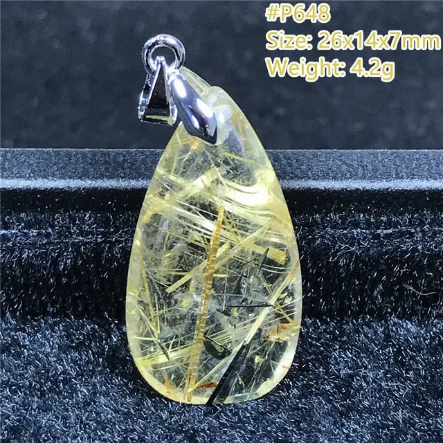 Natural Gold Rutilated Quartz Sterling Silver Pendant Necklace for Women & Men Healing Wealth Gift CCGTC Certified AAAAA