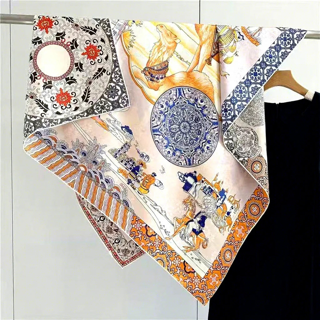 108cm Silk Twill Square Scarves 19MM Heavyweight Silk Printed Scarf 100% Mulberry Silk Two-tone Large Square Scarf