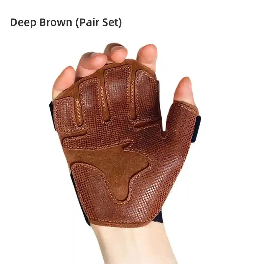 Weight Lifting Gloves - Anti-Slip Cowhide Gym Hand Protection Deep Brown a pair Tidesmit