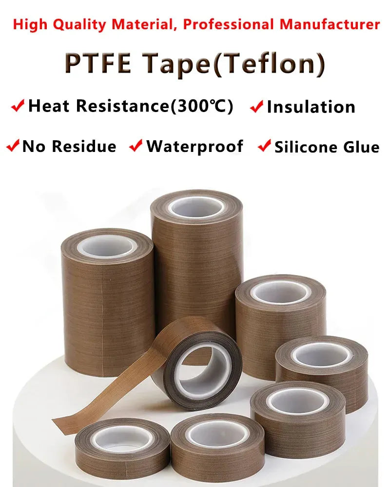 Brown PTFE tape rolls in multiple sizes