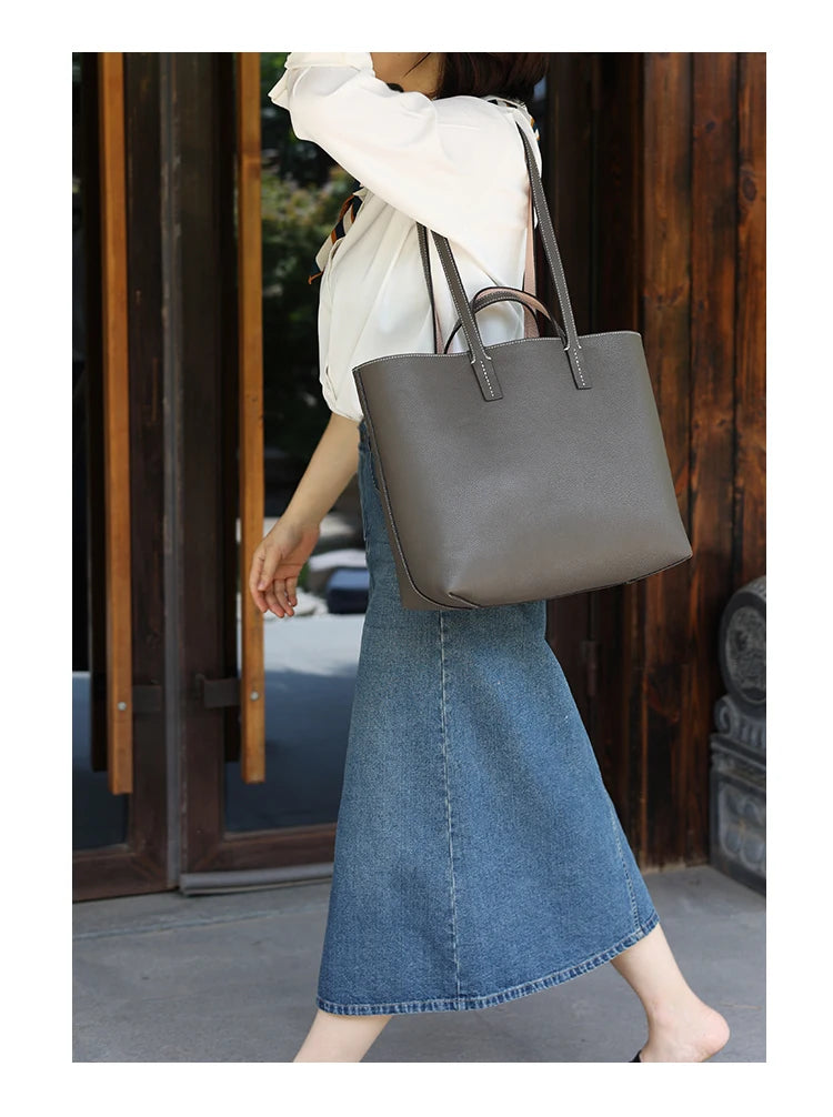 Women Luxury Genuine Leather Tote Soft Cowhide Handbag Two Sides Available Using Shoulder Bags Versatile And Durable