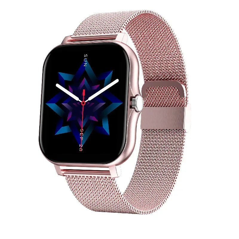 Smartwatch Fitness Tracker with Bluetooth Calling & Heart Rate Monitor 9 Pink Mesh Steel Strap Y13 My Store