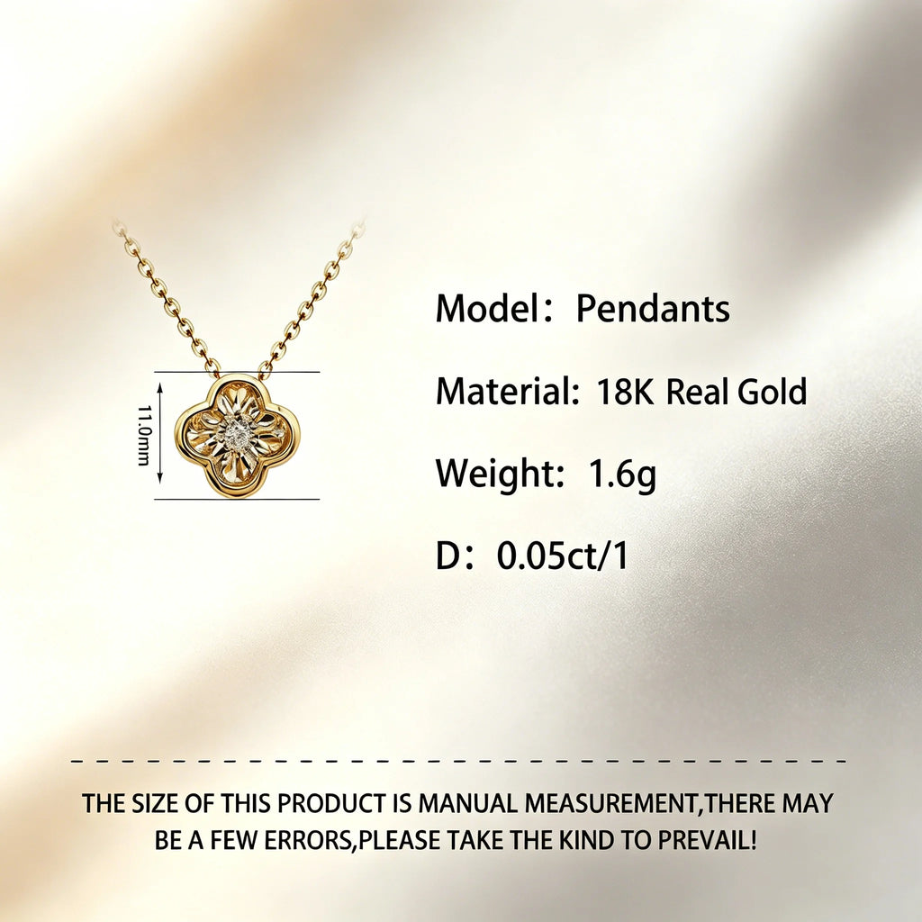 Newest 18K Solid Gold Four Leaf Clover Dancing Diamond Pendant Necklace Trendy Women Jewelry Wholesale Drop Shipping