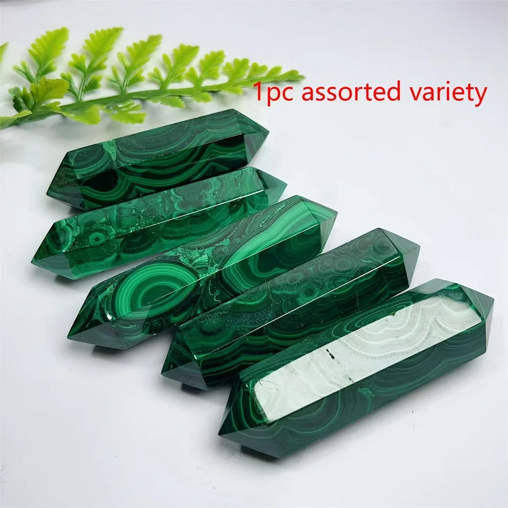 One Piece of Natural Rare Malachite Stone Double-Point Crystal Tower for Jewelry Making, Home Decor, and Holiday Gifts.