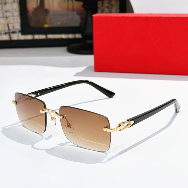 High Quality Rimless Glasses Luxury Men Branded Shades Women Vintage Fashion Frameless Designer Buffalo Horn Sunglasses