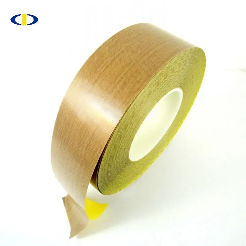Brown PTFE silicone adhesive tape roll with narrow strip tail extending