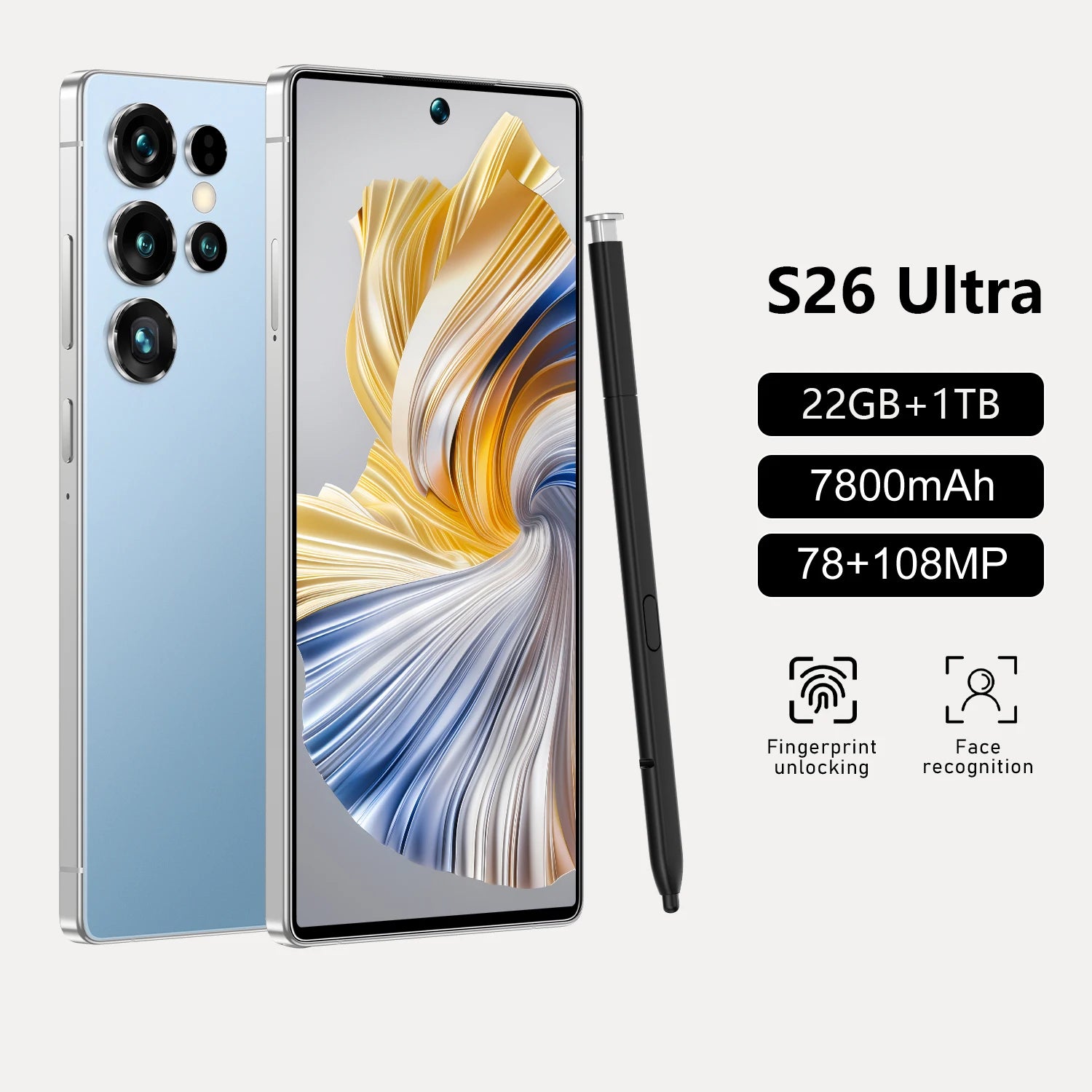 Android 14 5G Smartphone 7.3 Inch 22GB RAM 1TB Storage Blue 22GB 1TB Tidesmit