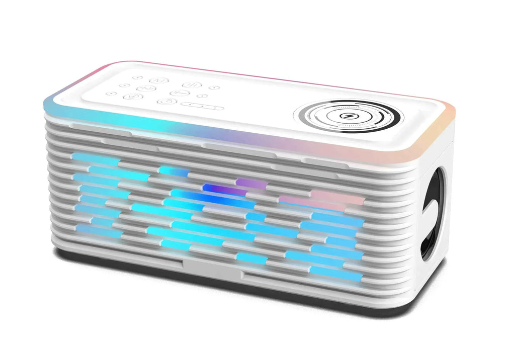 Portable Bluetooth Speaker with Wireless Charger and RGB LED Light White My Store