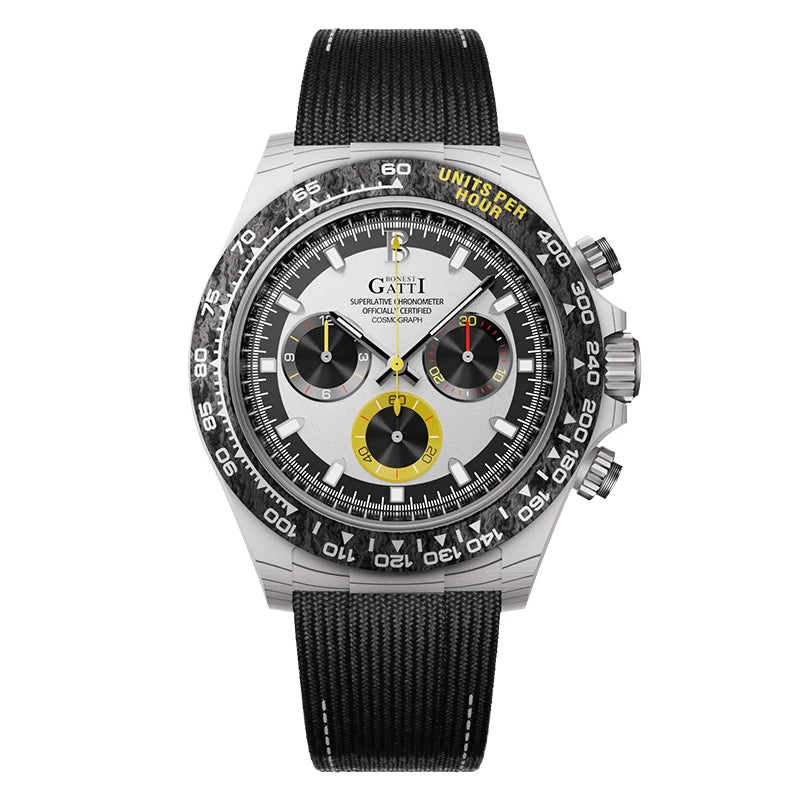Automatic Mechanical Chronograph Watch Carbon Fiber Speedometer Ring 1600 Degree Sintered High Hardness Luminous
