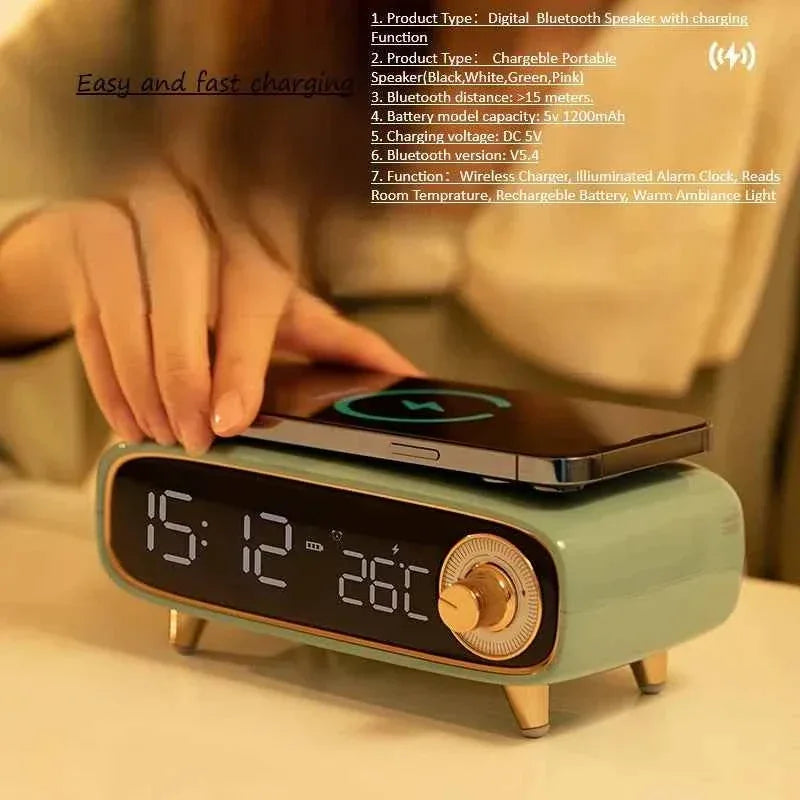 Portable Bluetooth Speaker with Wireless Charger and Alarm Clock My Store
