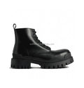 Extra Round Toe Distressed Men Leather Trendy Dress Shoes Unisex Women Strike 8 Eyelets Lace-up 20mm Black Calfskin Strike Boots