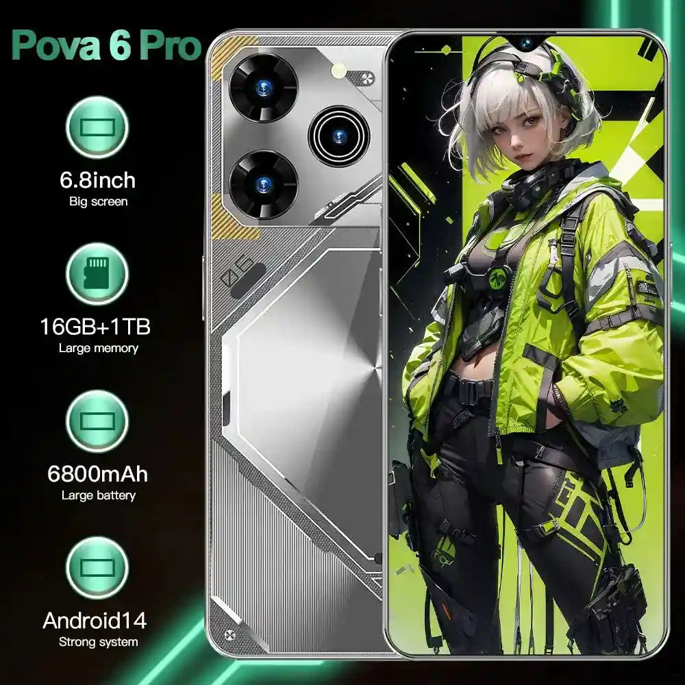 Pova 6 Pro 5G Smartphone: 16GB RAM, 1TB Storage - Black, White, Green Tidesmit