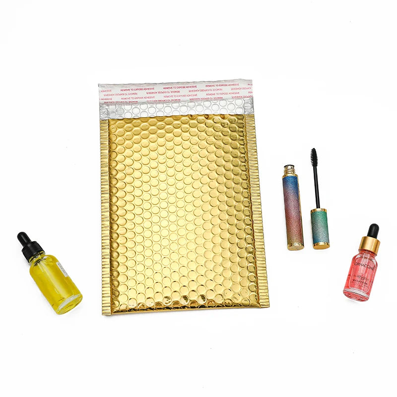 Gold metallic waterproof bubble mailer envelope with self-seal strip