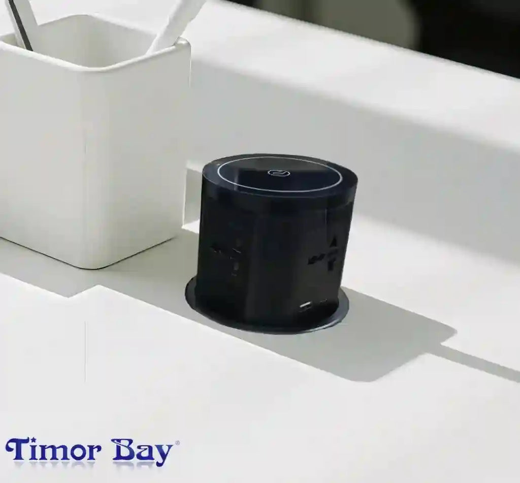 Pop Up Desktop Socket with Wireless Charging & USB Ports - Black Black Tidesmit
