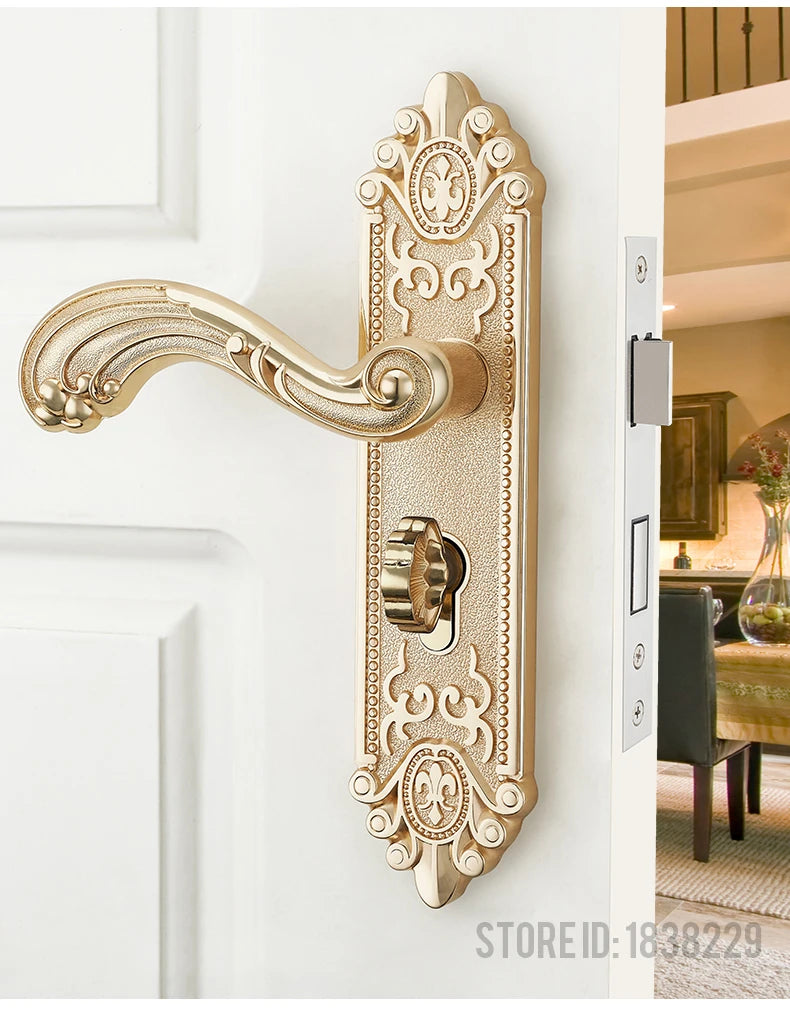 KAK European Style Gold Door Locks with Keys Door Handle Ivory White Security Entrance Door Lock Mute Anti-theft Door Hardware
