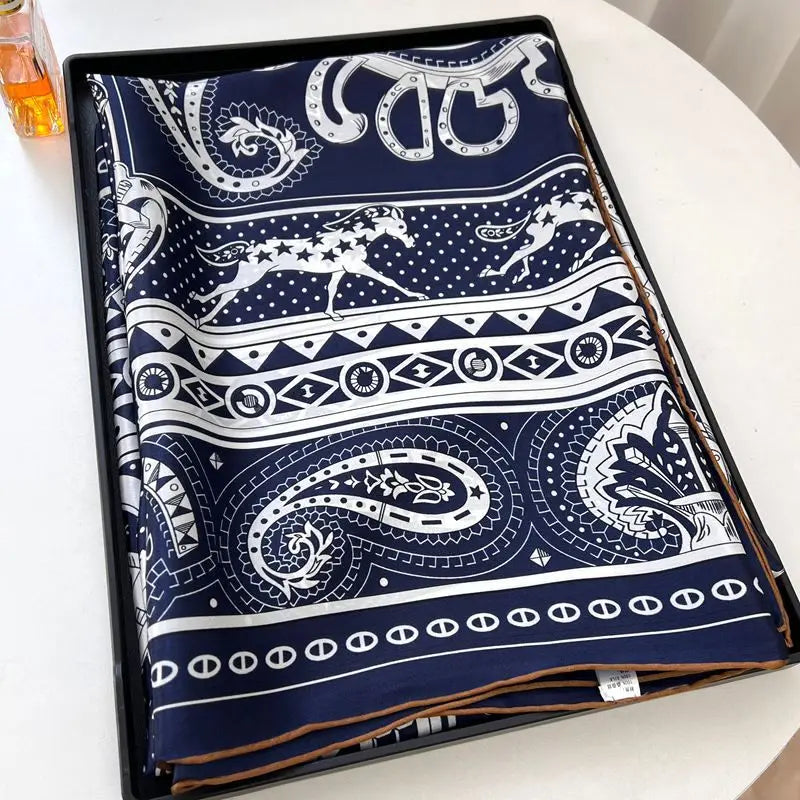 105cm Silk Crepe Satin Square Scarf Heart Paisley Mulberry Silk Head Scarves Shawl with Hand Rolling Hem