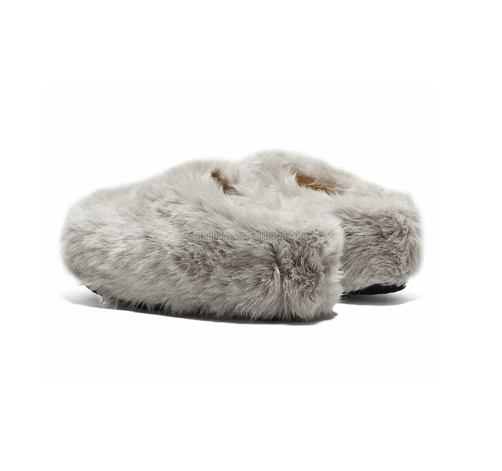 Winter Warm Shoes Cold Round Toe Luxury Unisex Men Snow Clog Warm Clog Fur Black Shearling Slippers Women Black Fur Clog