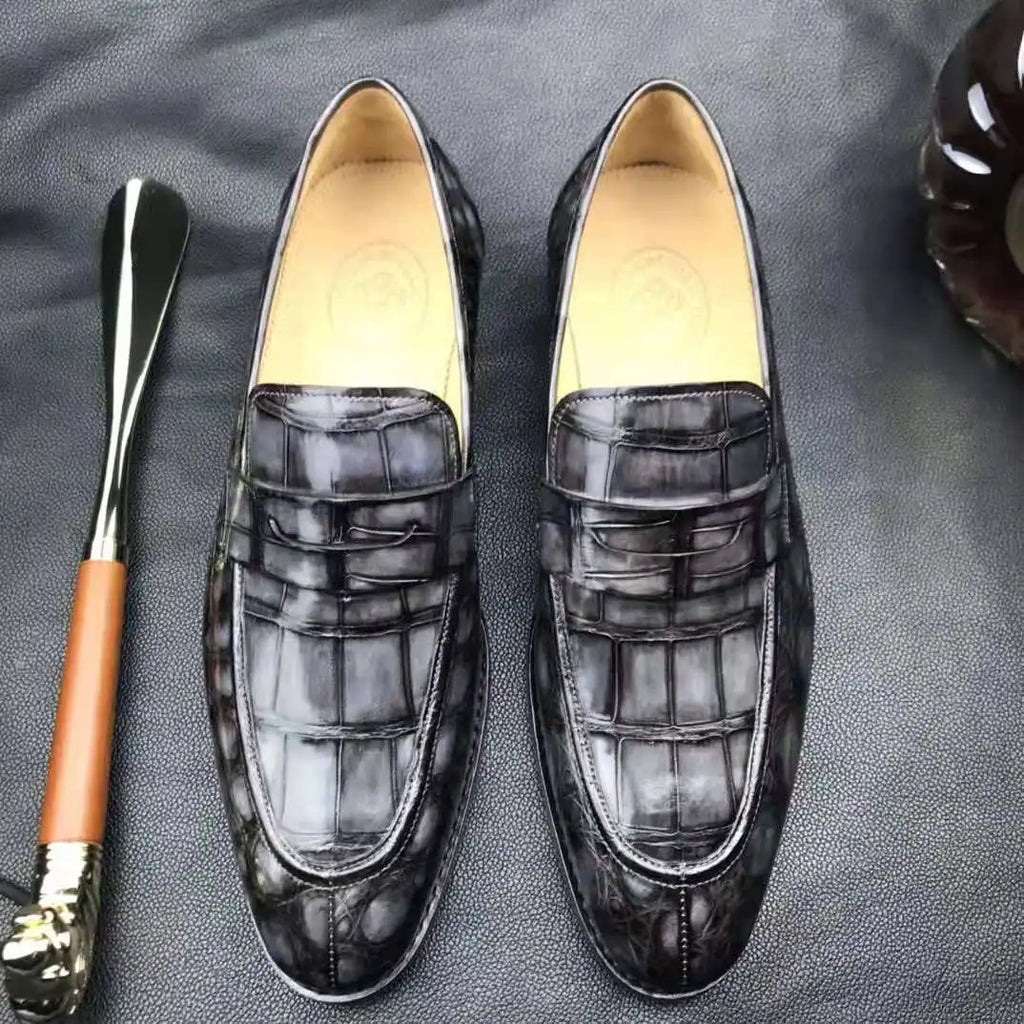 Goodyear Luxury Casual Shoes Mens Fashion crocodile Leather Shoes Loafers Business Elegant Alligator Dresses Men's Casual Shoes