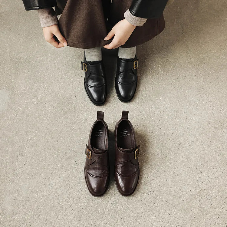 Genuine Leather Durable Breathable Loafers Comfortable Shoes Dress Style for Office and Daily Use with Buckle for Female