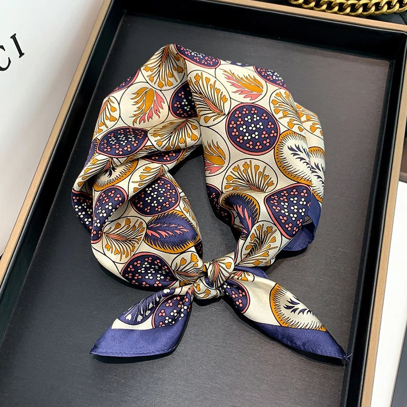 Women's Spring Autumn Mulberry Silk Square Scarf, Elegant Geometric Print, Soft & Smooth Neck Scarf
