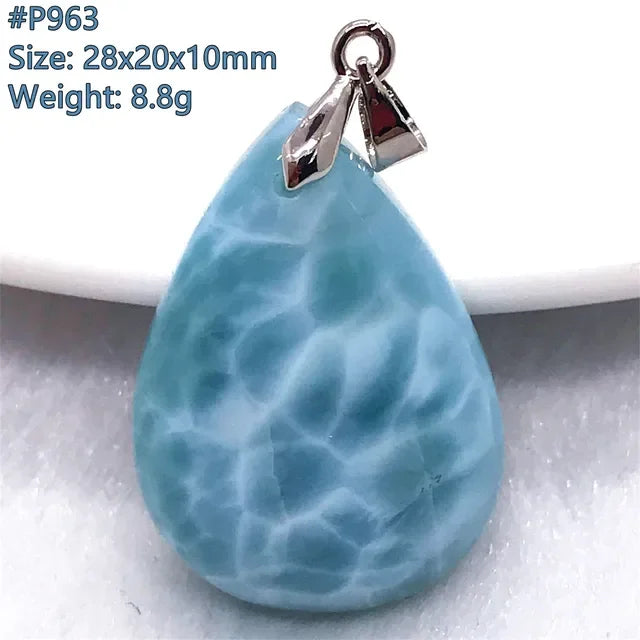 Natural Blue Larimar Trendy Necklace Pendant Women Men Gift Beads 925 Sterling Silver Dominica Water Drop Crystal Stone Jewelry