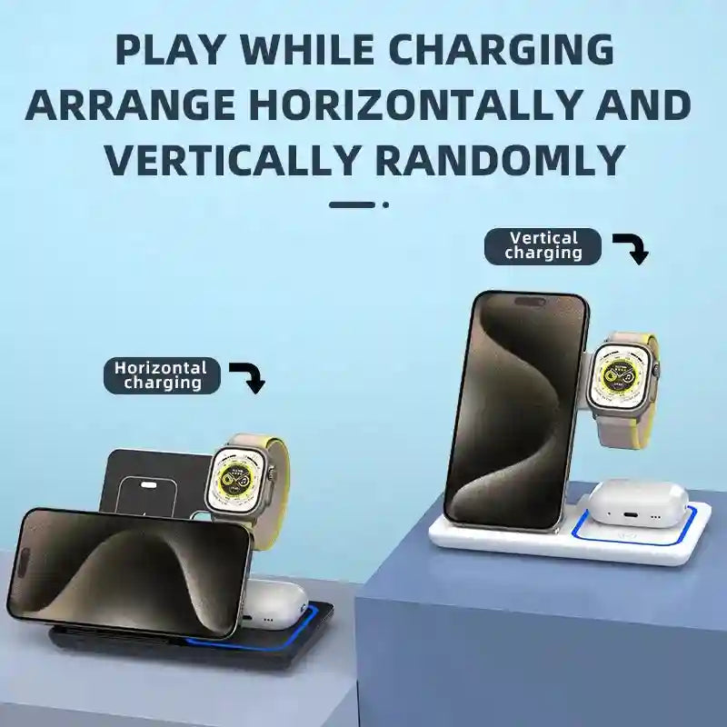 3-in-1 Foldable Wireless Charger Stand - Fast Qi Certified Charging Tidesmit