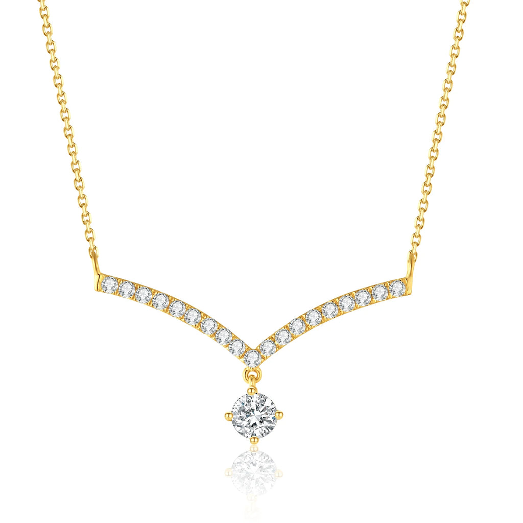 High Quality Women's Fashion Jewelry Luxury Shiny 18K Gold Pendant Necklace Lab Grown Diamond Single Round Clavicle Necklace