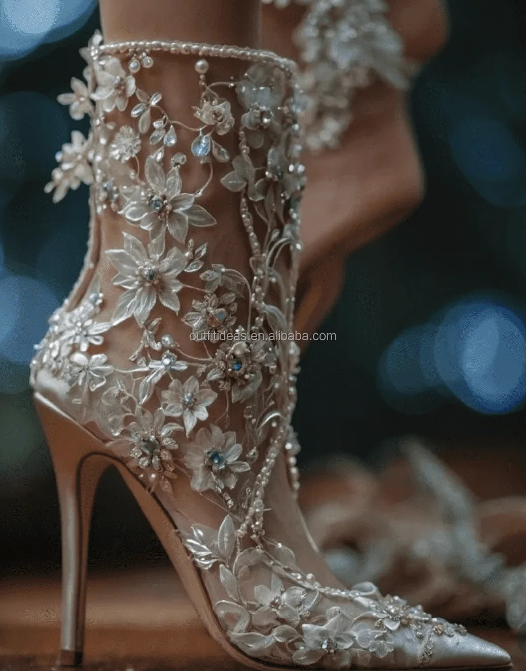 Elegant Wedding Sexy Rhinestone Bedazzled Heels Blue Flower Ankle Wrap Tie up Crystal Strappy Sandal Sparkly Stiletto Prom Shoes