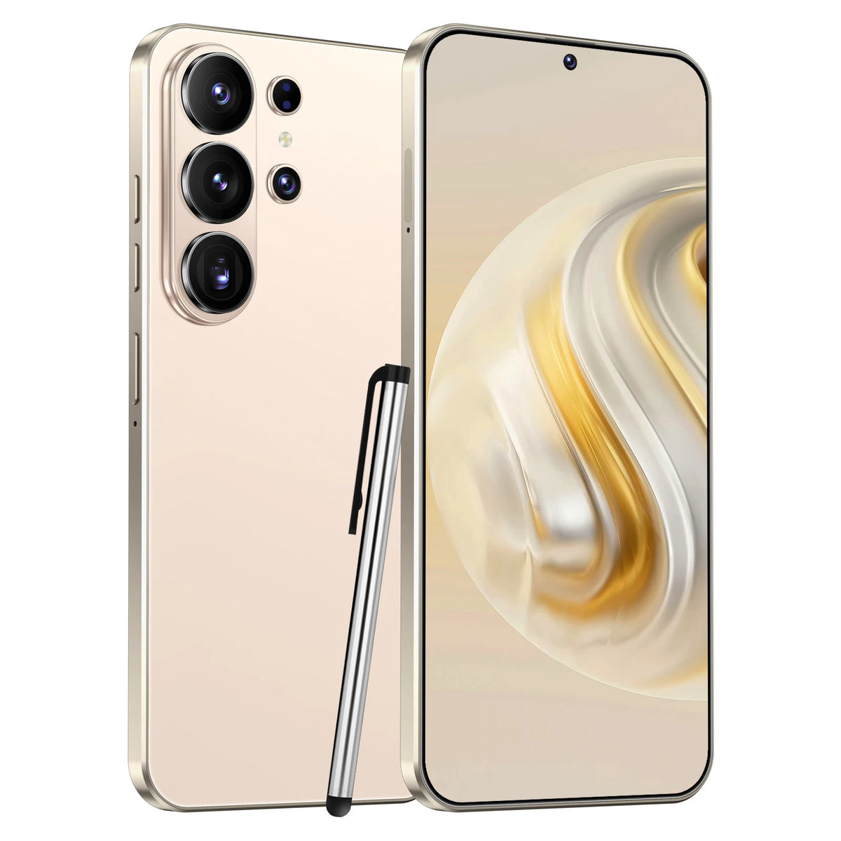 Gold 5G smartphone with cream-toned display and triple rear cameras