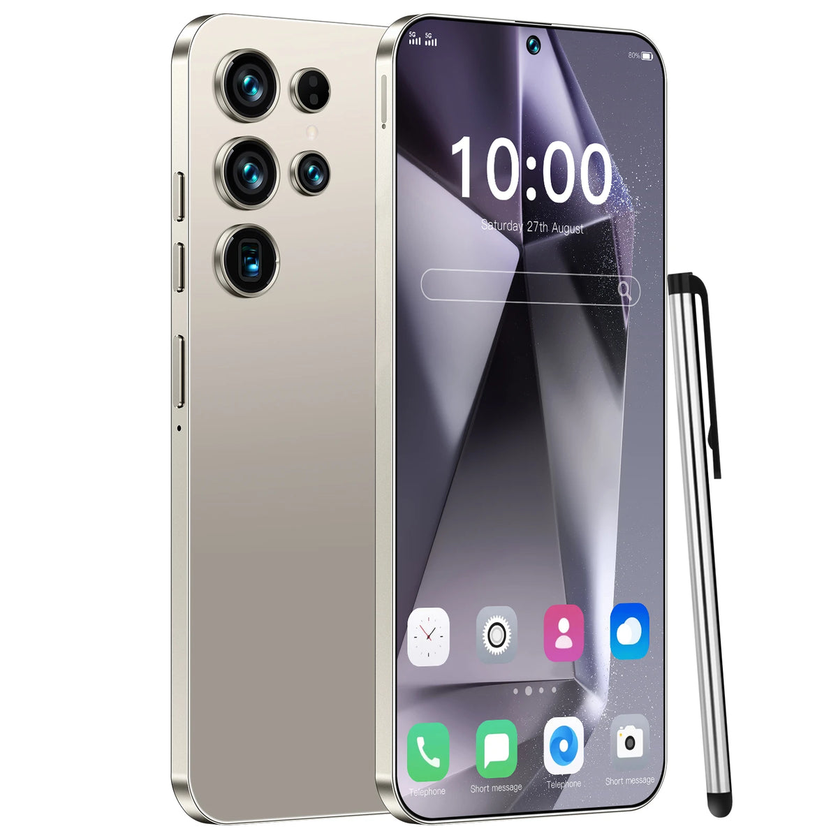 S26 Ultra 5G smartphone with gold back and triple rear camera, front screen on