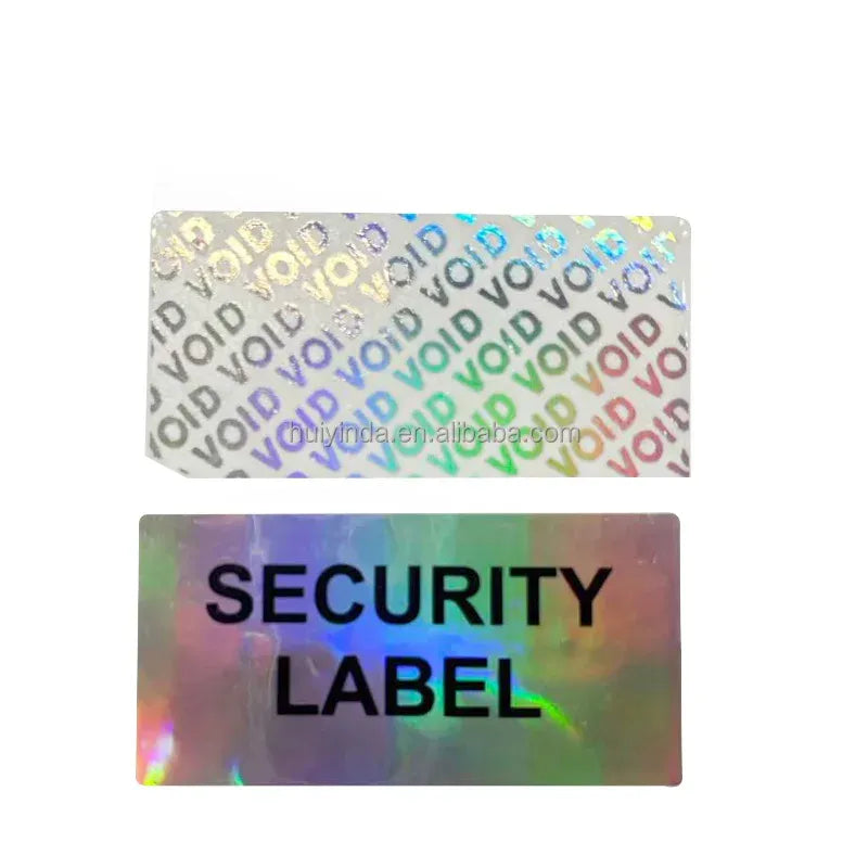 Set of void security seal stickers: VOID pattern top and SECURITY LABEL bottom