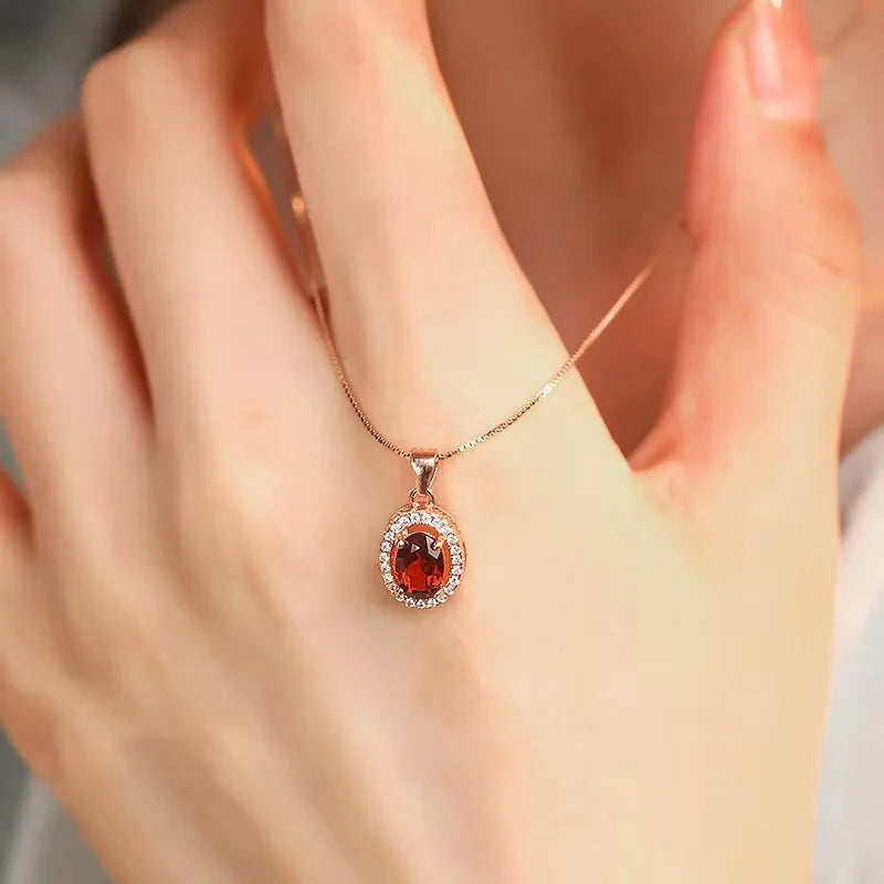 Factory Price 925 Silver 4mm*6mm Natural Garnet Pendant Necklace Jewelry for Wholesale and OEM ODM Service