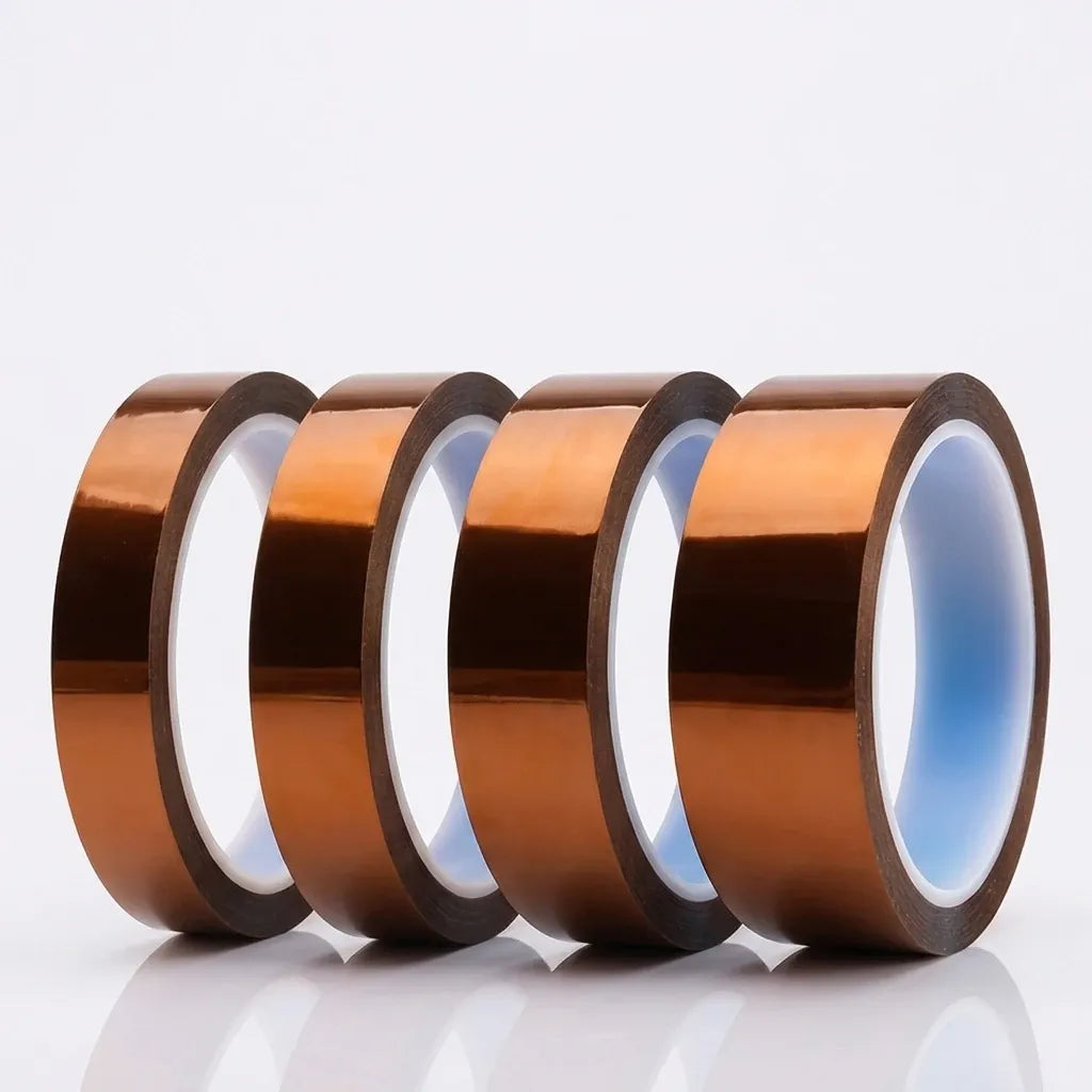 Amber-gold insulation tape rolls with dark backing and white inner release liner