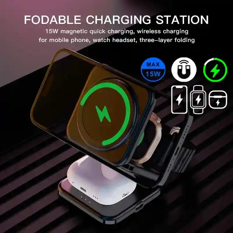 3-in-1 Magnetic Wireless Charger for iPhone - Foldable MagSafe Compatible Tidesmit