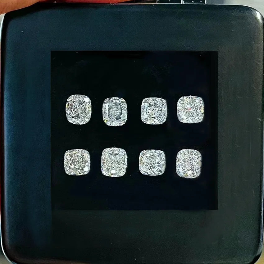 Box tray with eight cushion-cut lab diamonds