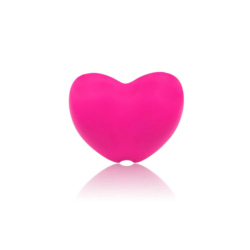 Pink heart-shaped silicone teething toy for baby teething relief.