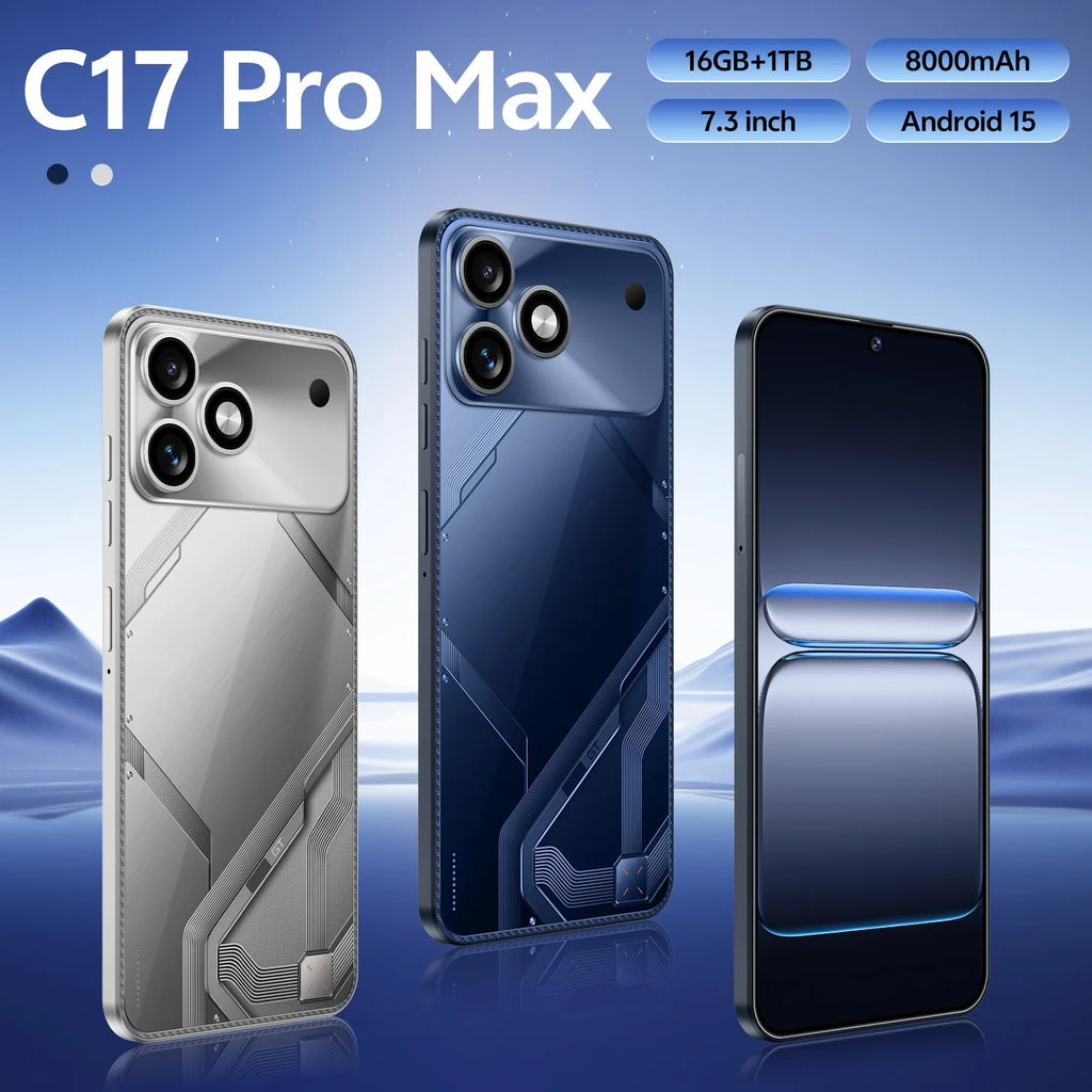 2026 New Smartphone 16+1TB Large Memory C17Pro Mas Phone 7.3 Large Inch 8000mAh Battery