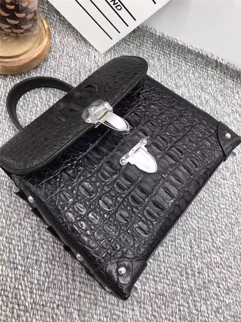 Fashion Design Genuine Crocodile Leather Women Small Purple Purse Authentic Real Leather Lady Female Orange Studs Handbag