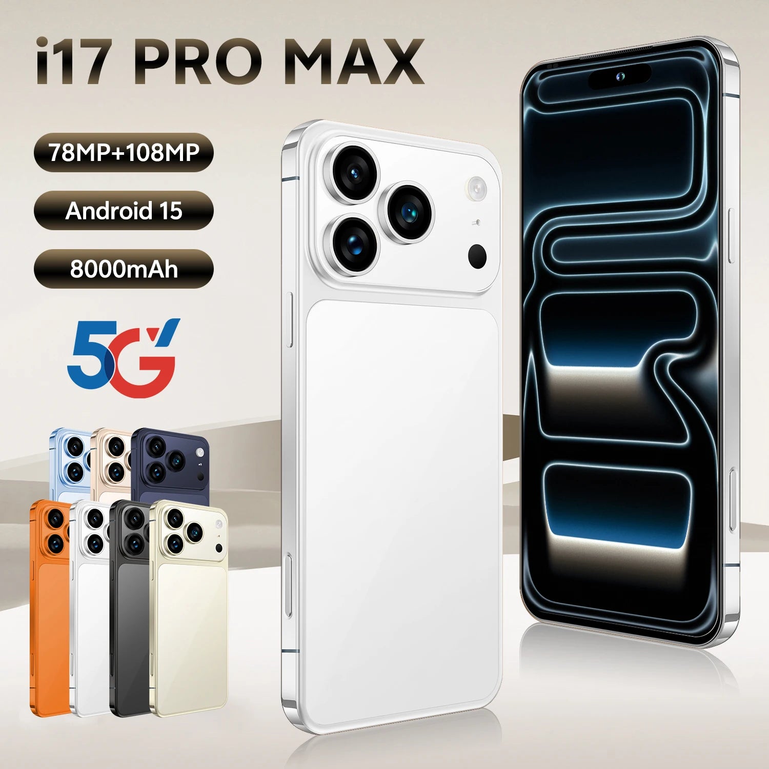 Tidesmit 5G Smartphone, 1TB Storage, 16GB RAM, 108MP Camera White 16g 1TB Tidesmit