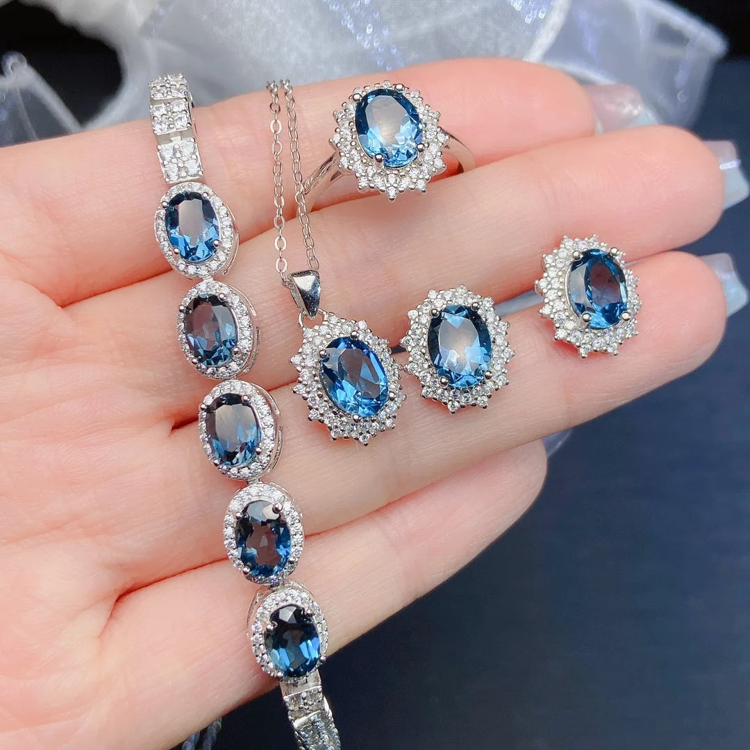 Discount Women's 925 Sterling Silver Fine Jewelry Set with Gold Plating Featuring Natural Topaz for Parties