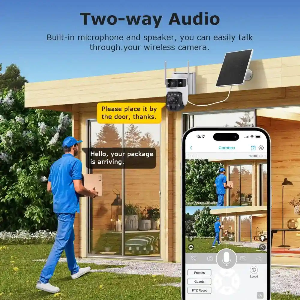 4K Solar Security Camera: Dual Lens PTZ Smart Home Surveillance System Tidesmit