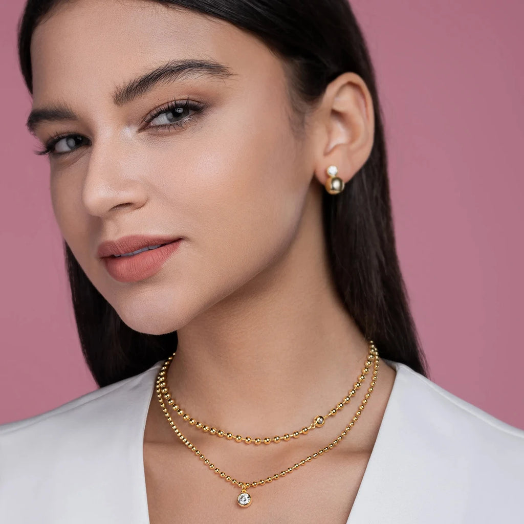 15114 Stacked Design 925 Sterling Silver D Color Moissanite Pendant with Gold Plated Stacking Chain Stylish Layered Necklaces