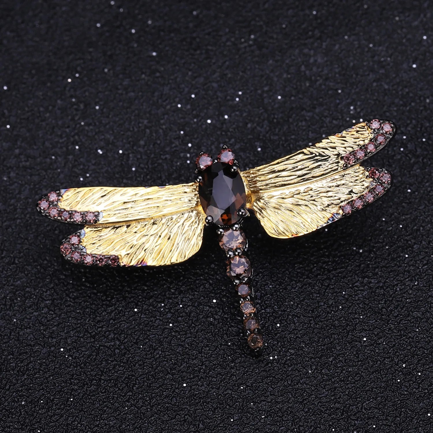 TIANSHE New Chinese Style Vintage Original Natural Gemstone Dragonfly Brooch High-end S925 Pure Silver Suits Accessories Gift