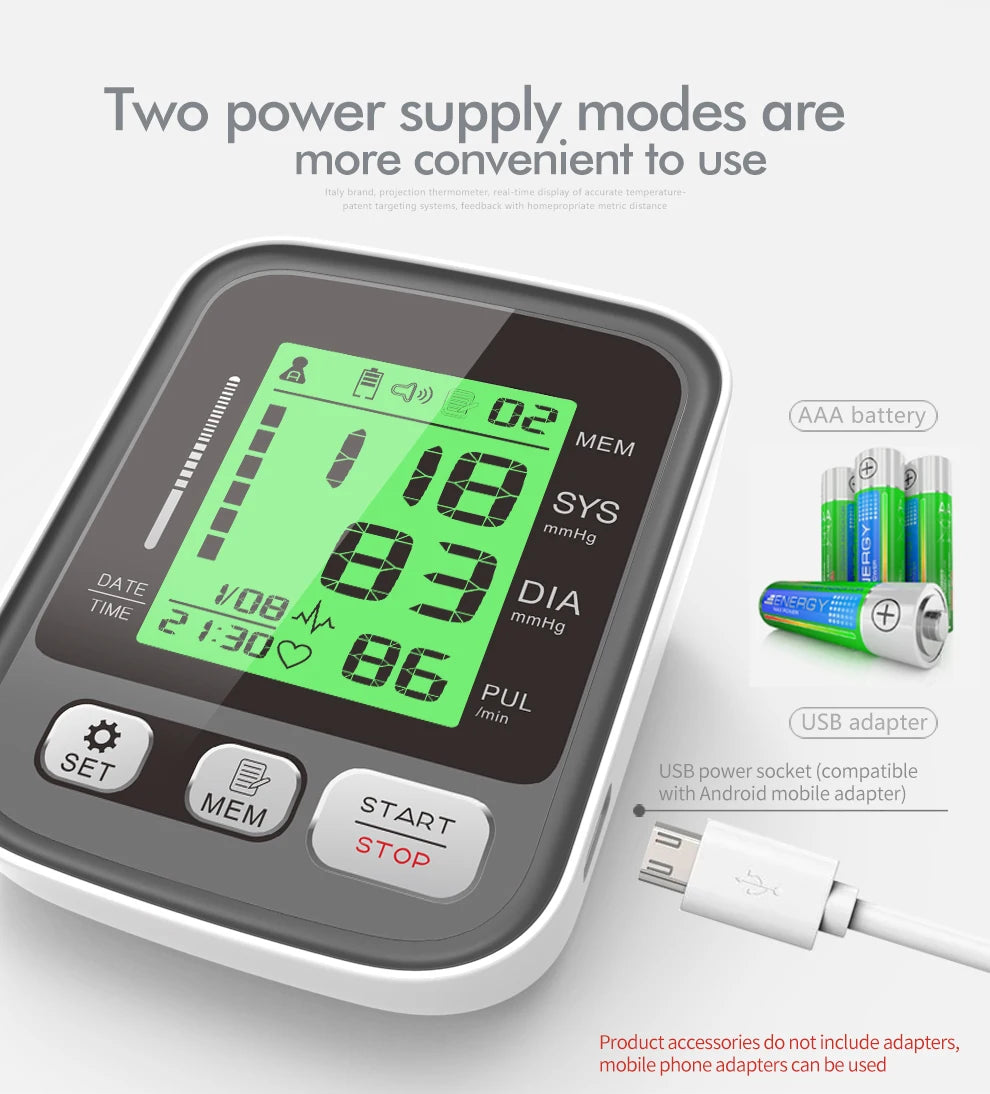 JYouCare Medical Digital Lcd Upper Arm Blood Pressure Monitor cuffs Home Heart rate Meter Tonometers Large cuff Voice Automatic