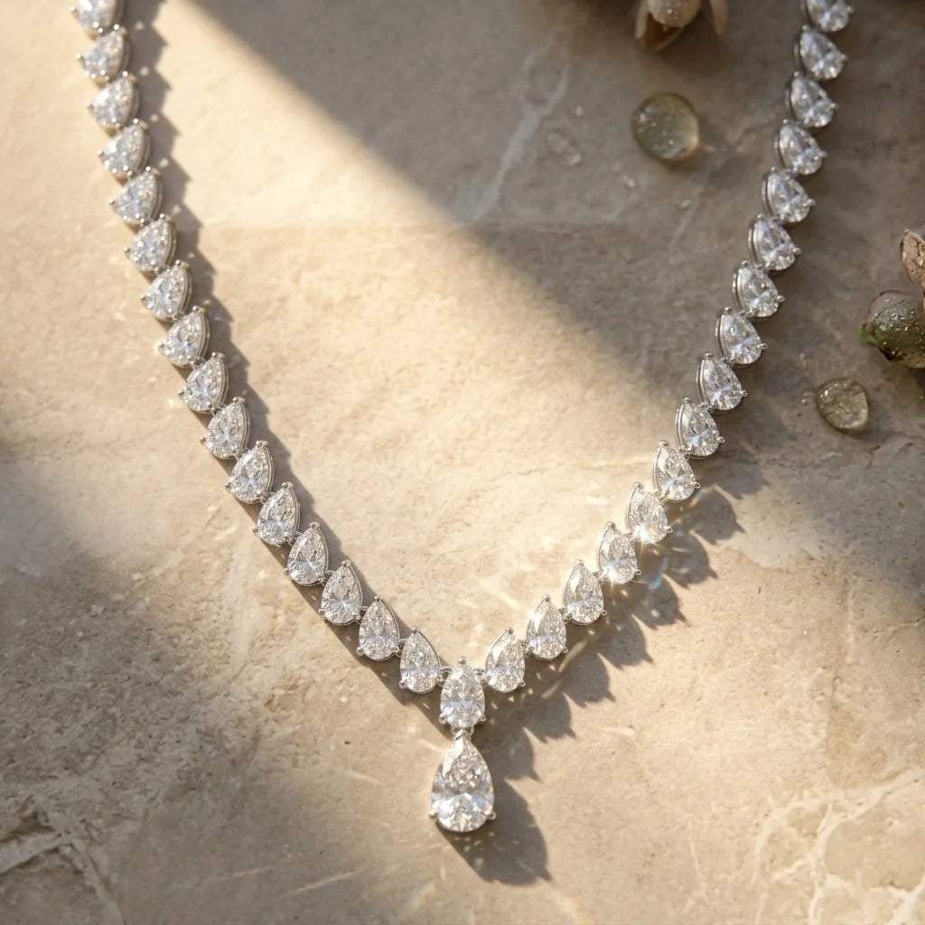 Wish Wedding Necklace V Design D Color Full Pear Cut Moisssanite 925 Sterling Silver Ideal Gift for Wedding Celebrations