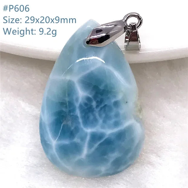 Natural Blue Larimar Trendy Necklace Pendant Women Men Gift Beads 925 Sterling Silver Dominica Water Drop Crystal Stone Jewelry