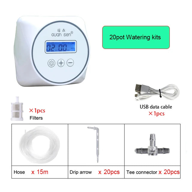 Drip irrigation water pump timer kit with LCD controller, 20-pot watering set