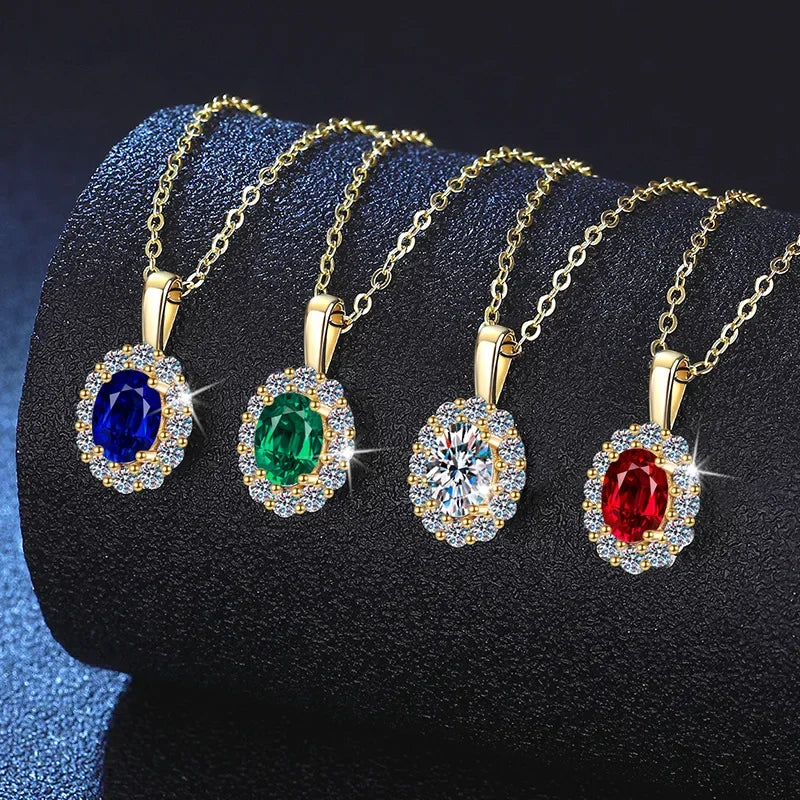 Platinum PT950 18K Gold Moissanite Cultivated Emerald Necklace Ruby Sapphire Light Luxury Classic Collarbone GRS Certified Women