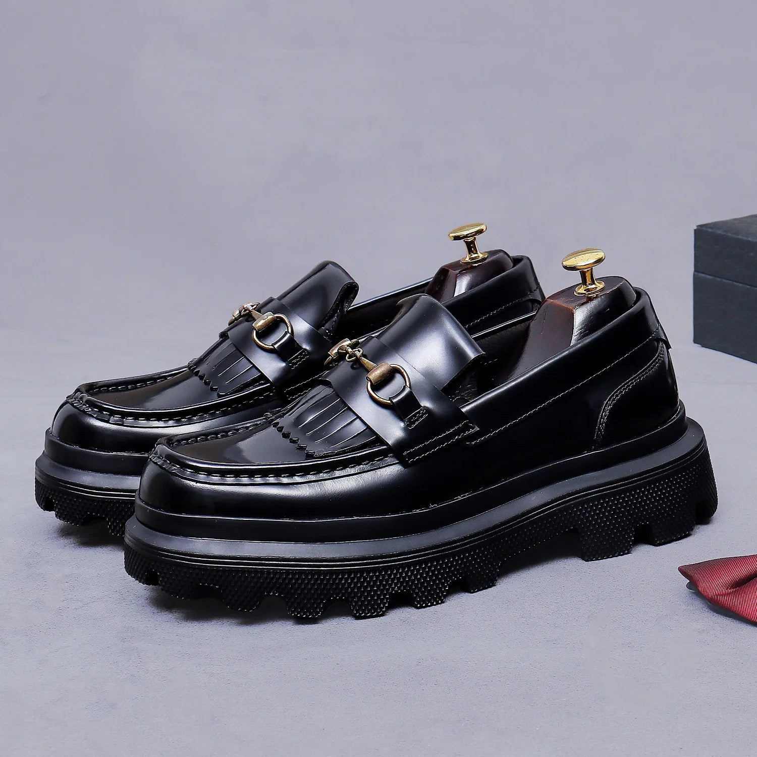 British Style Stylish Men's Genuine Cowhide Loafers Fashionable Casual Leather Shoes Thick-soled